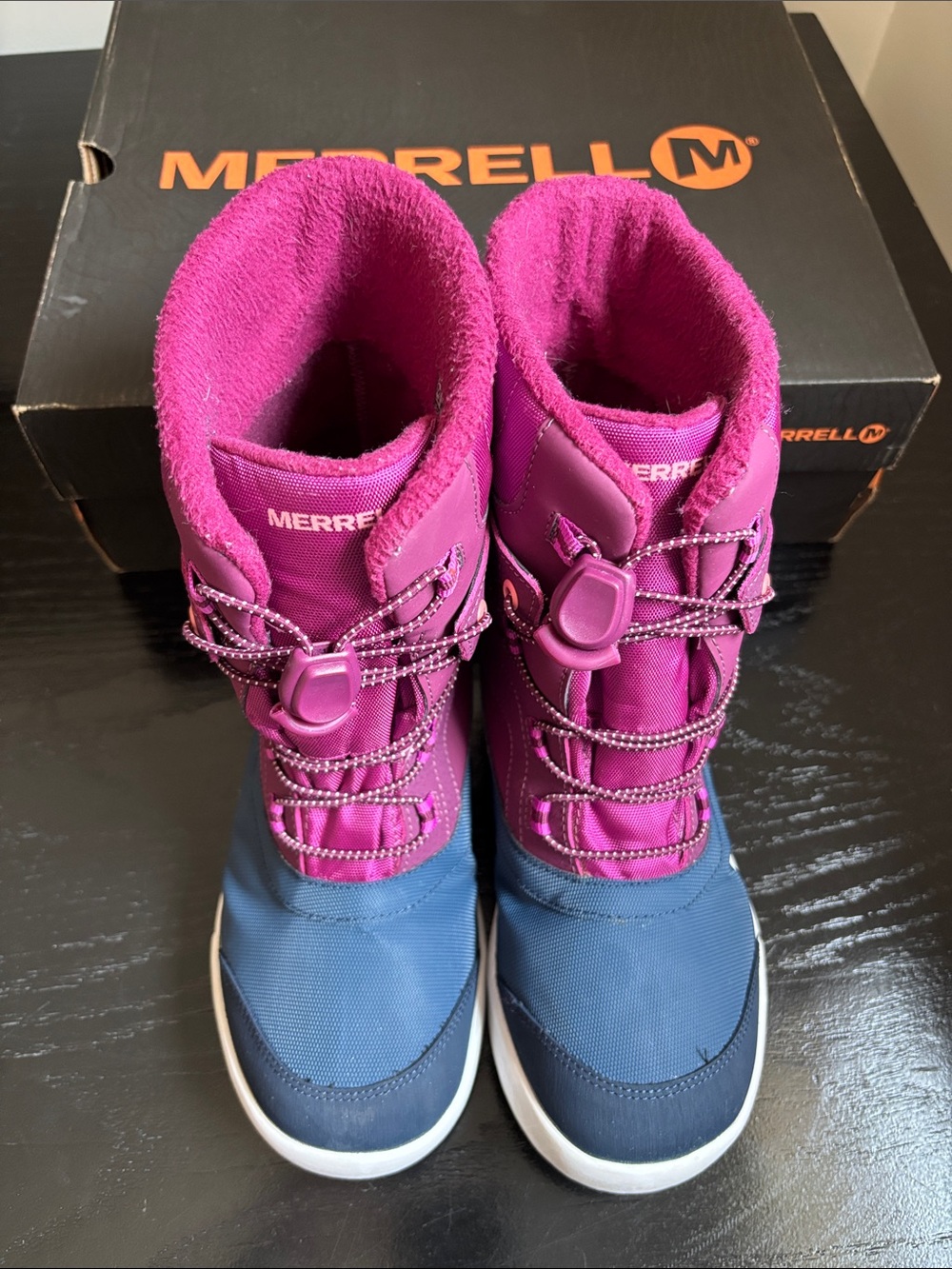 Merrell Girls' Magenta and Navy Waterproof Winter Snow Boots Sz 4
